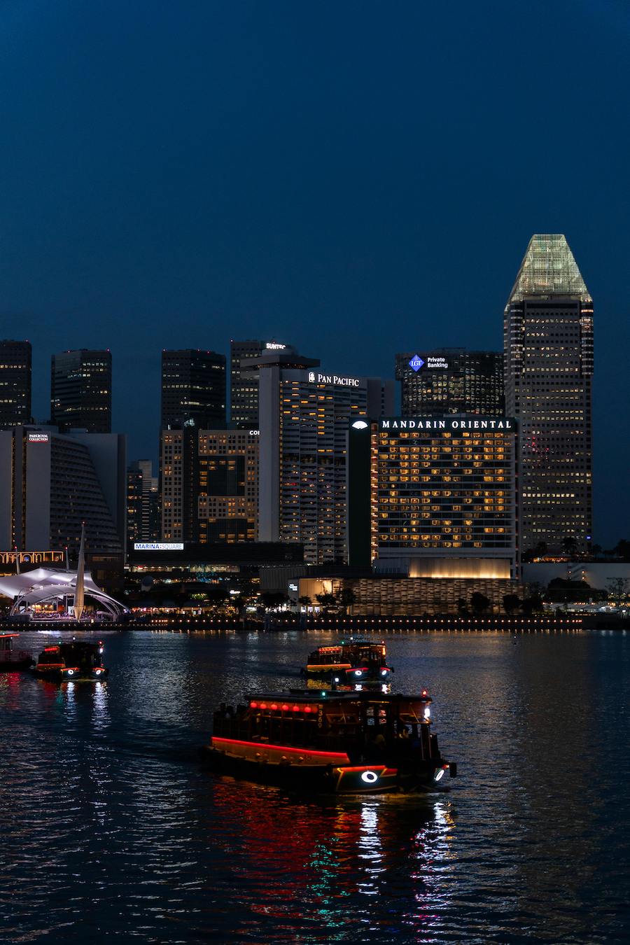 Singapore's financial district illuminated after dark, reflecting the city's position as Asia's leading centre for private wealth and family office activity.
